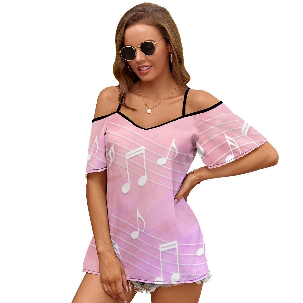 Pink Music Cold Shoulder Camisole Top