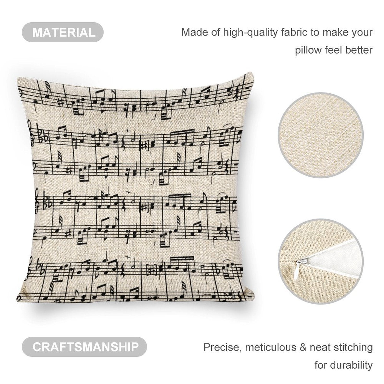 Black N White Music Linen Pillowcase (Set of 4)