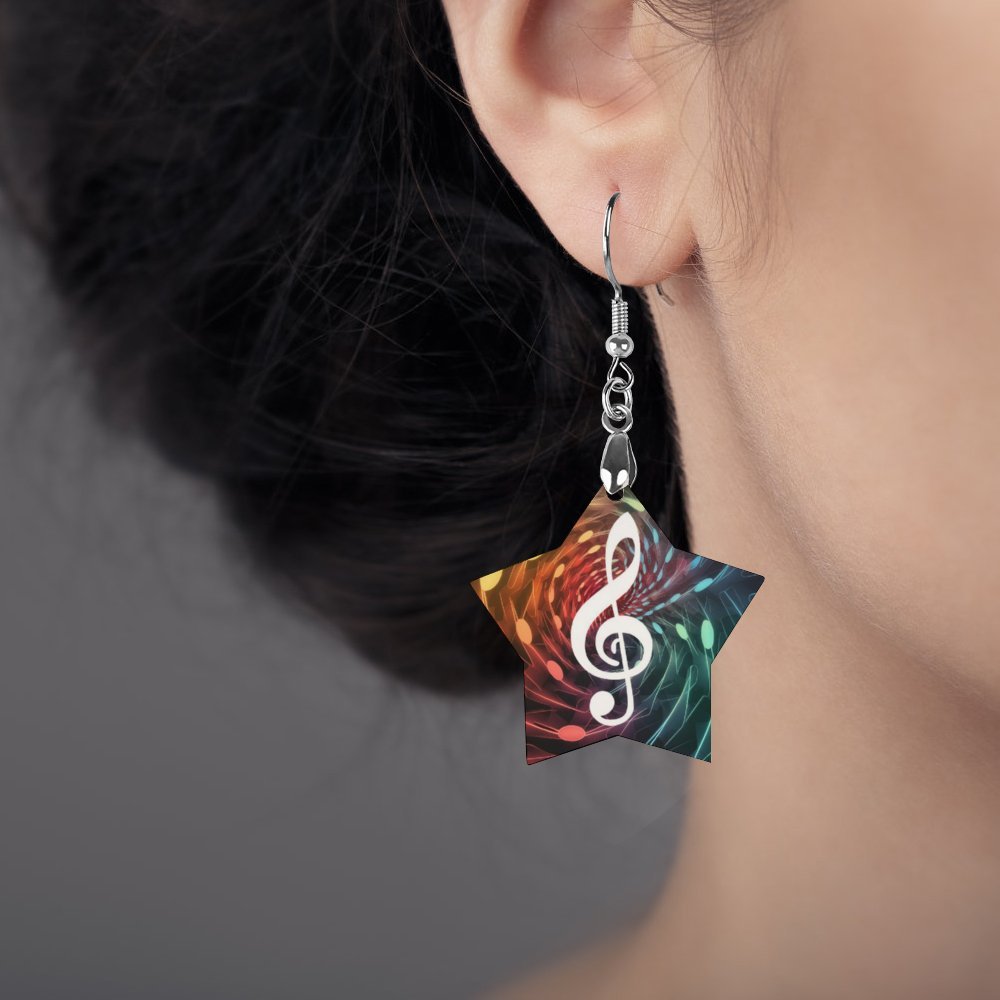 Bi-tone Music Star Shape Wooden Earrings