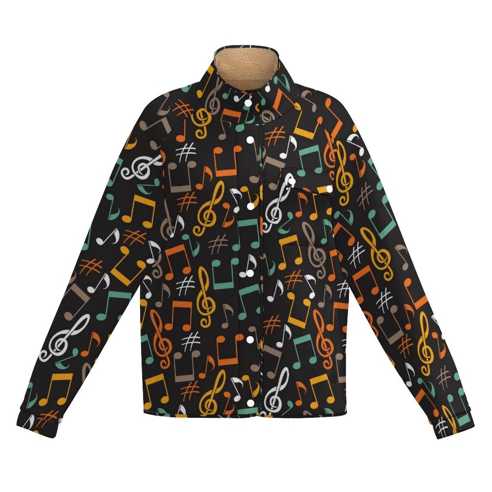 Music Theme Women's Stand Collar Fleece Jacket