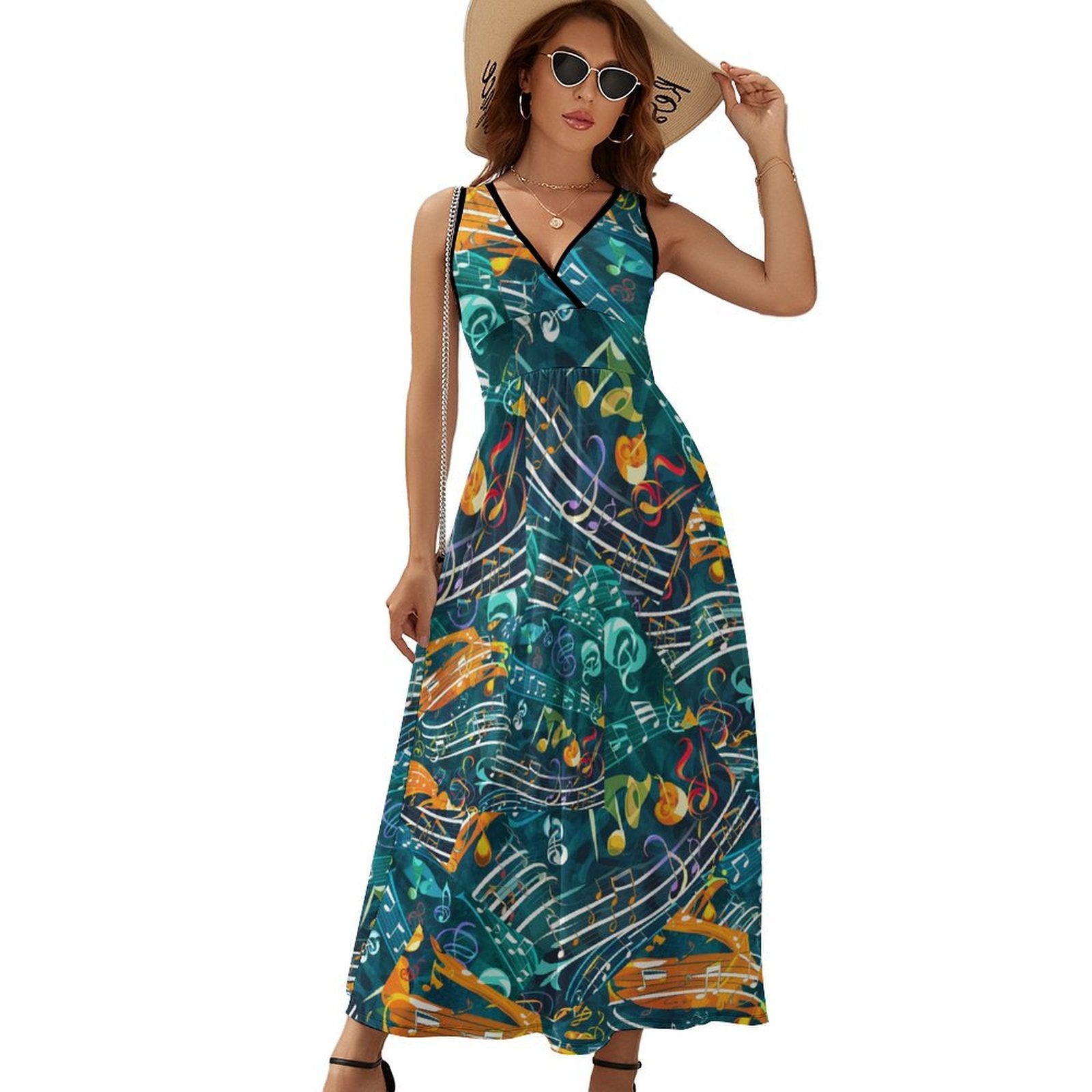 Artistic Music Notes Sleeveless Long Dress