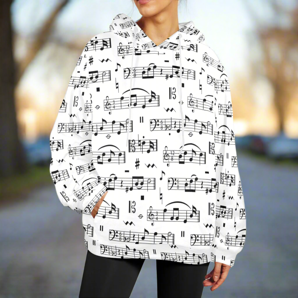Music Print Women's Flannel Hoodie