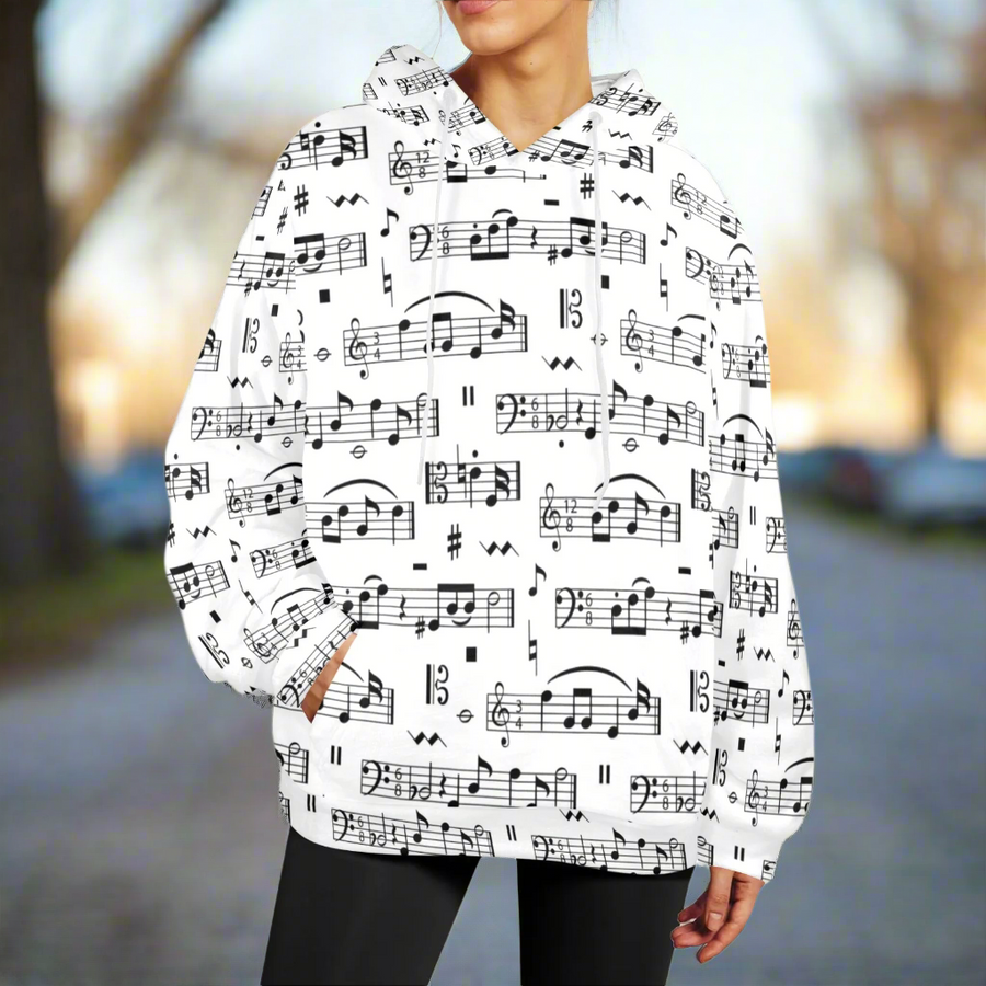 Music Print Women's Flannel Hoodie