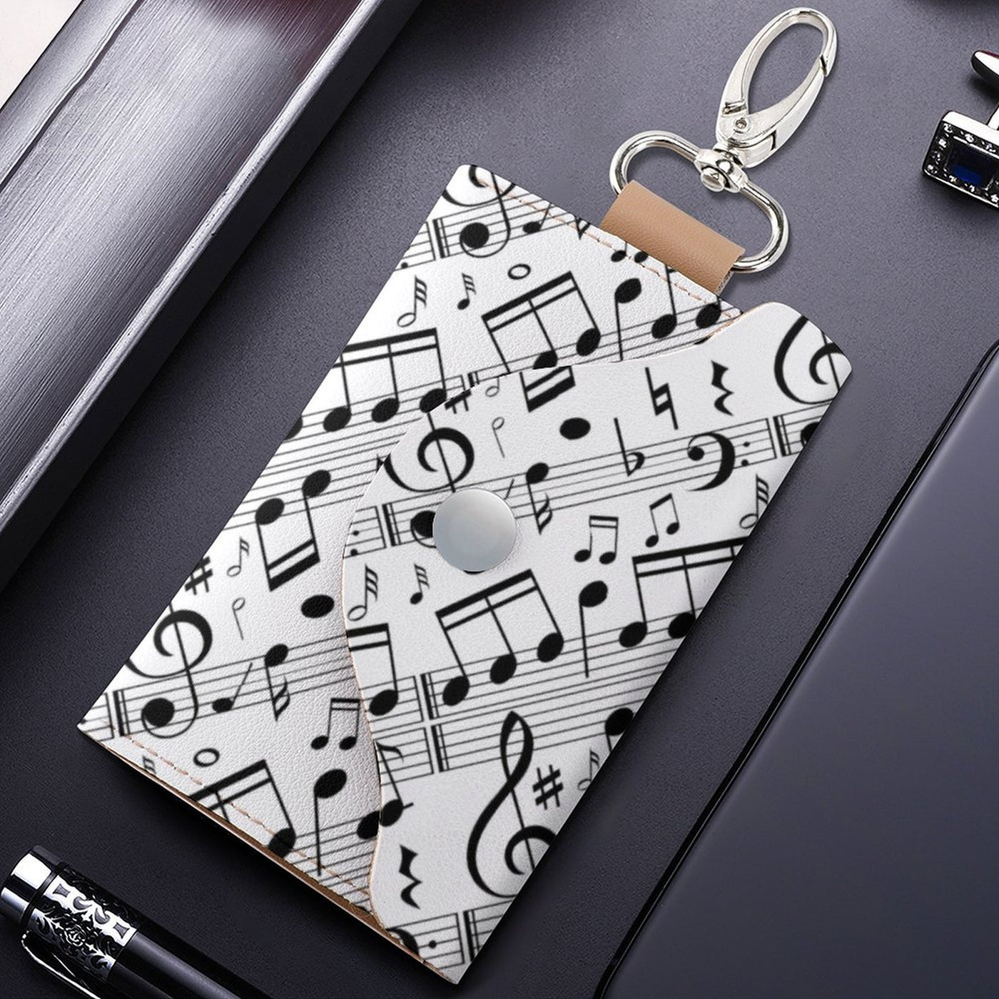 Funny Music Scores Leather Key Bag