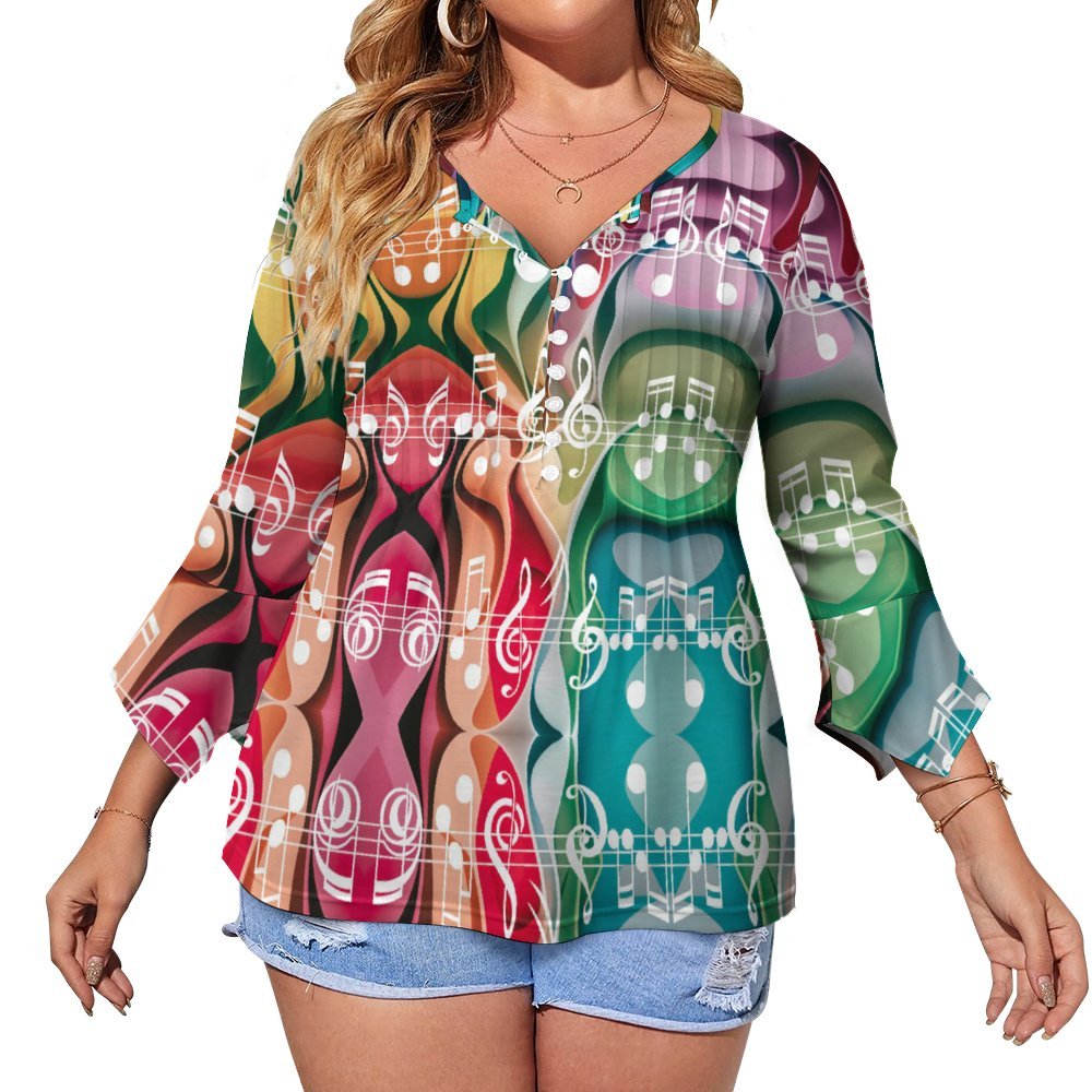 Music Magic Button Up Ruffled Petal Sleeve Top