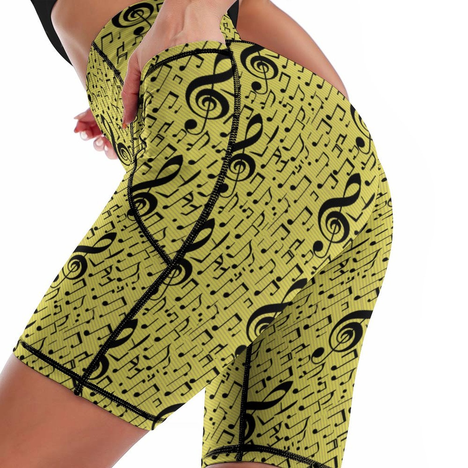 Yellow Music Pocket Yoga Shorts