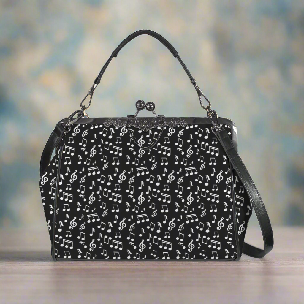 Classic Music Notes Kisslock Two-Way Handbag