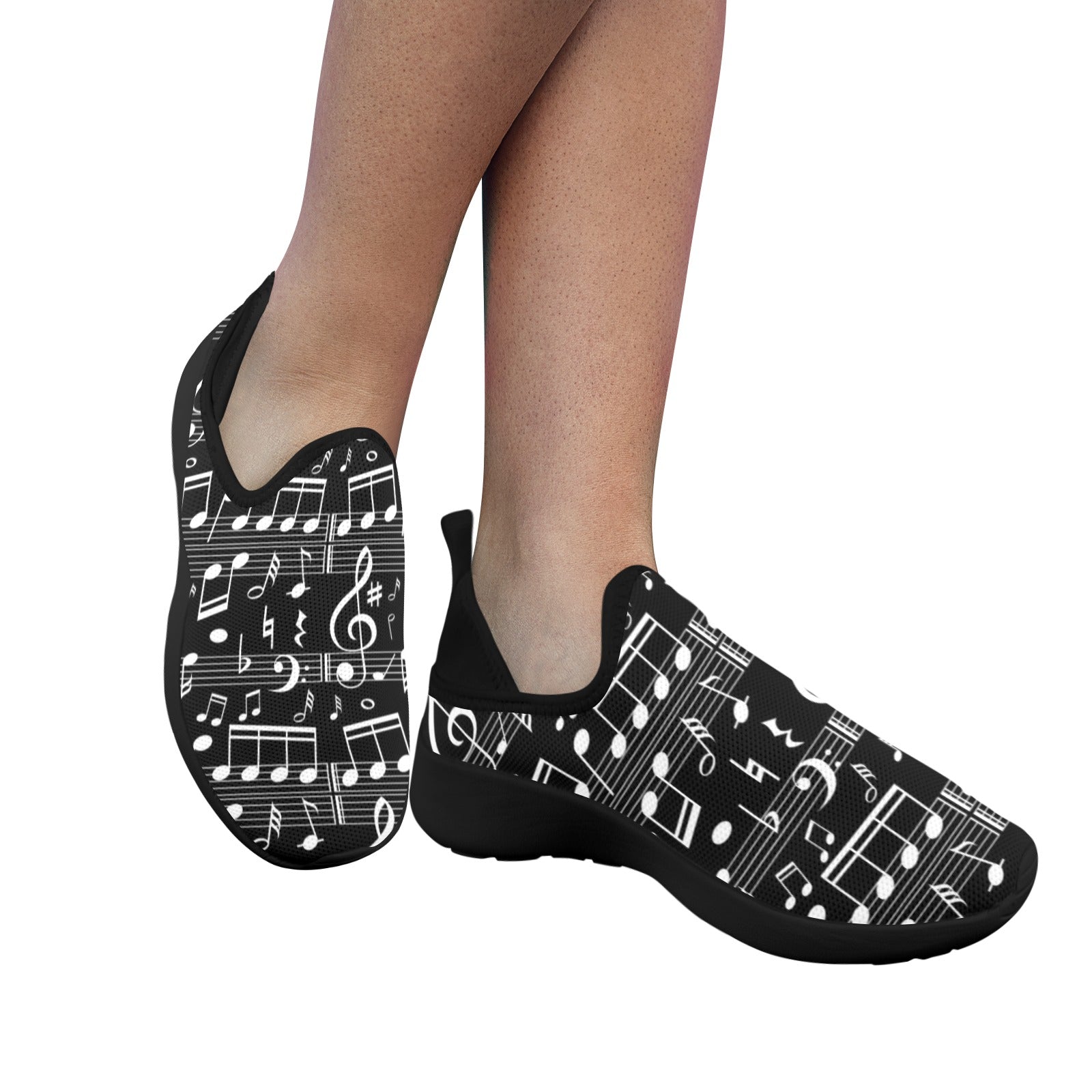 Random Music Black Fly Weave Women's Sneakers (Drop-in-Heel)