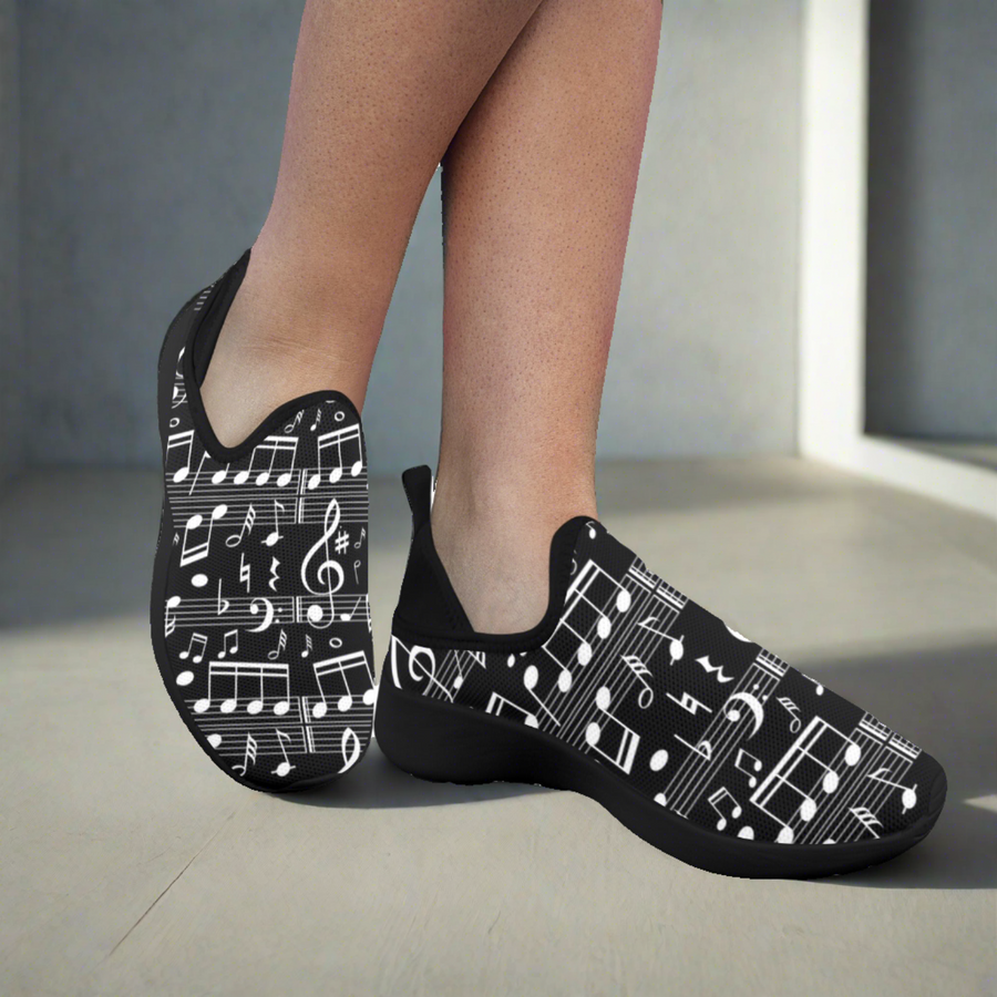 Random Music Black Fly Weave Women's Sneakers (Drop-in-Heel)