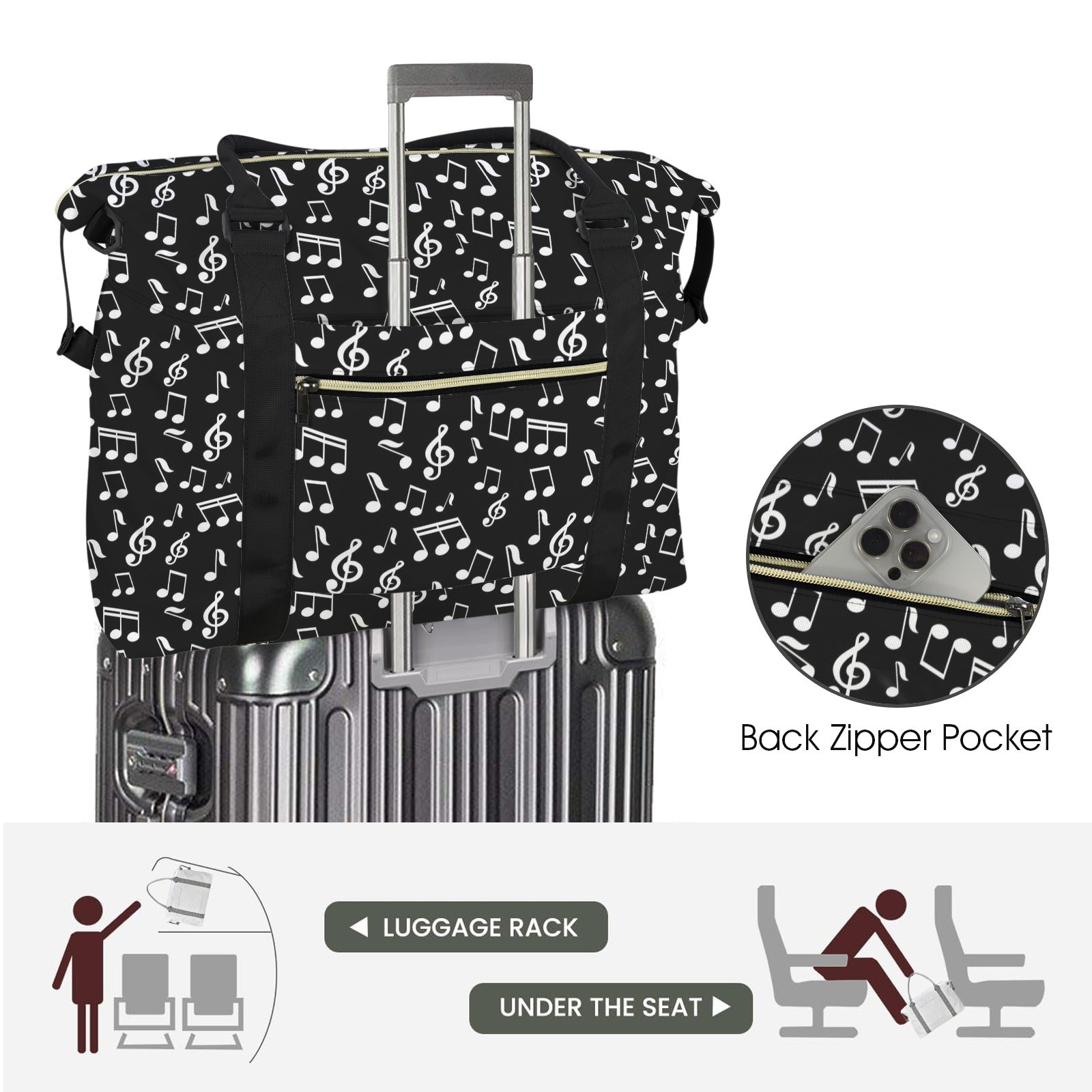 Tiny Music Notes Large Travel Bag