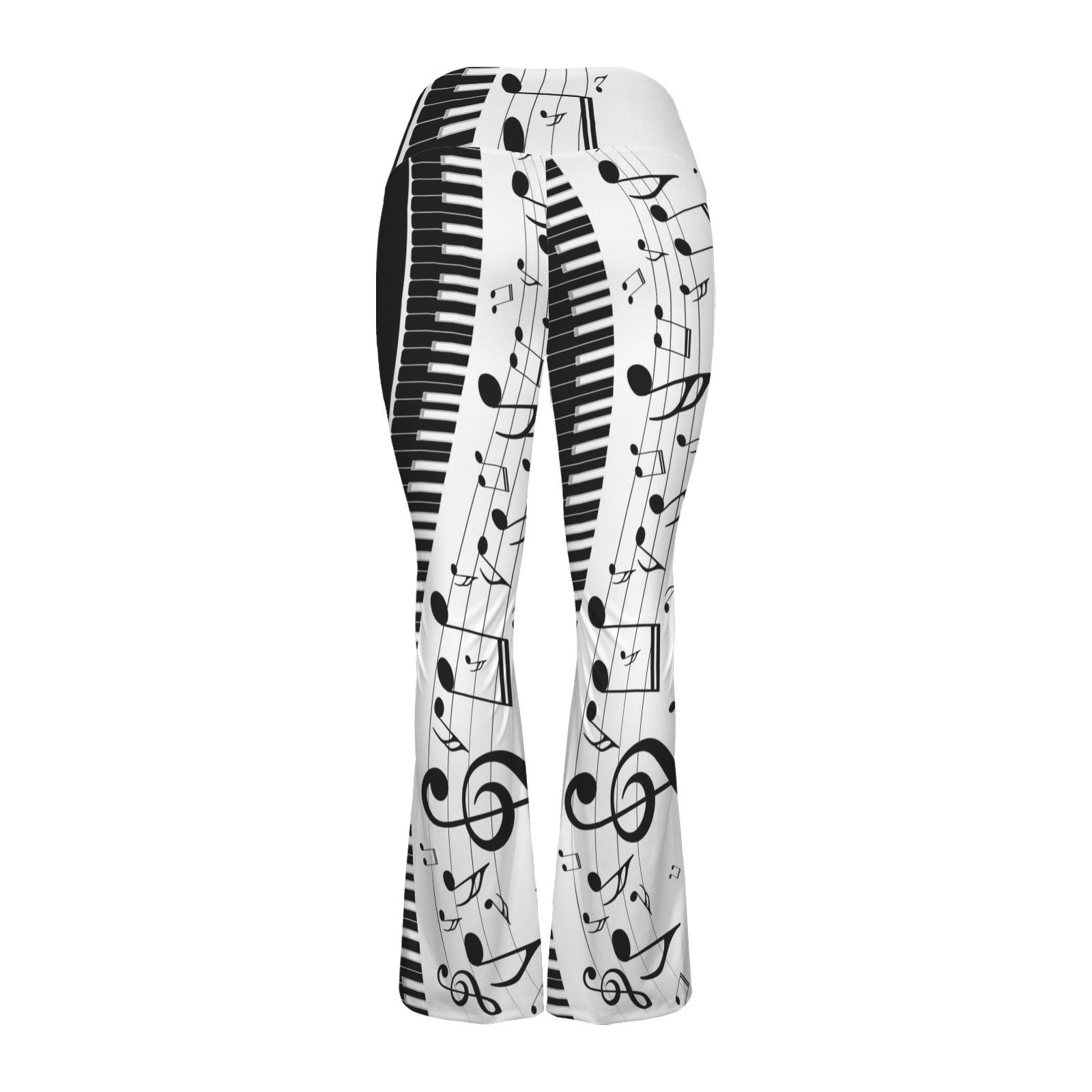 Music Piano Keys White Crossover High Waist Flare Leggings