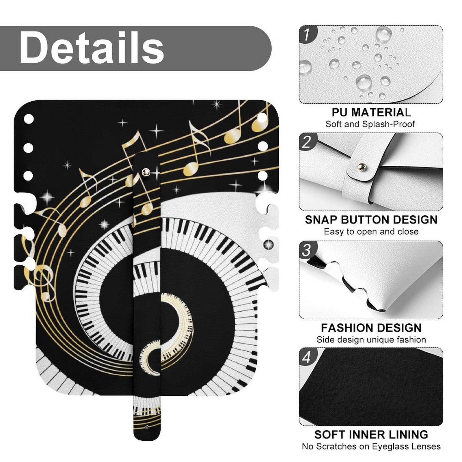 Piano Keys PU Leather Glasses Case