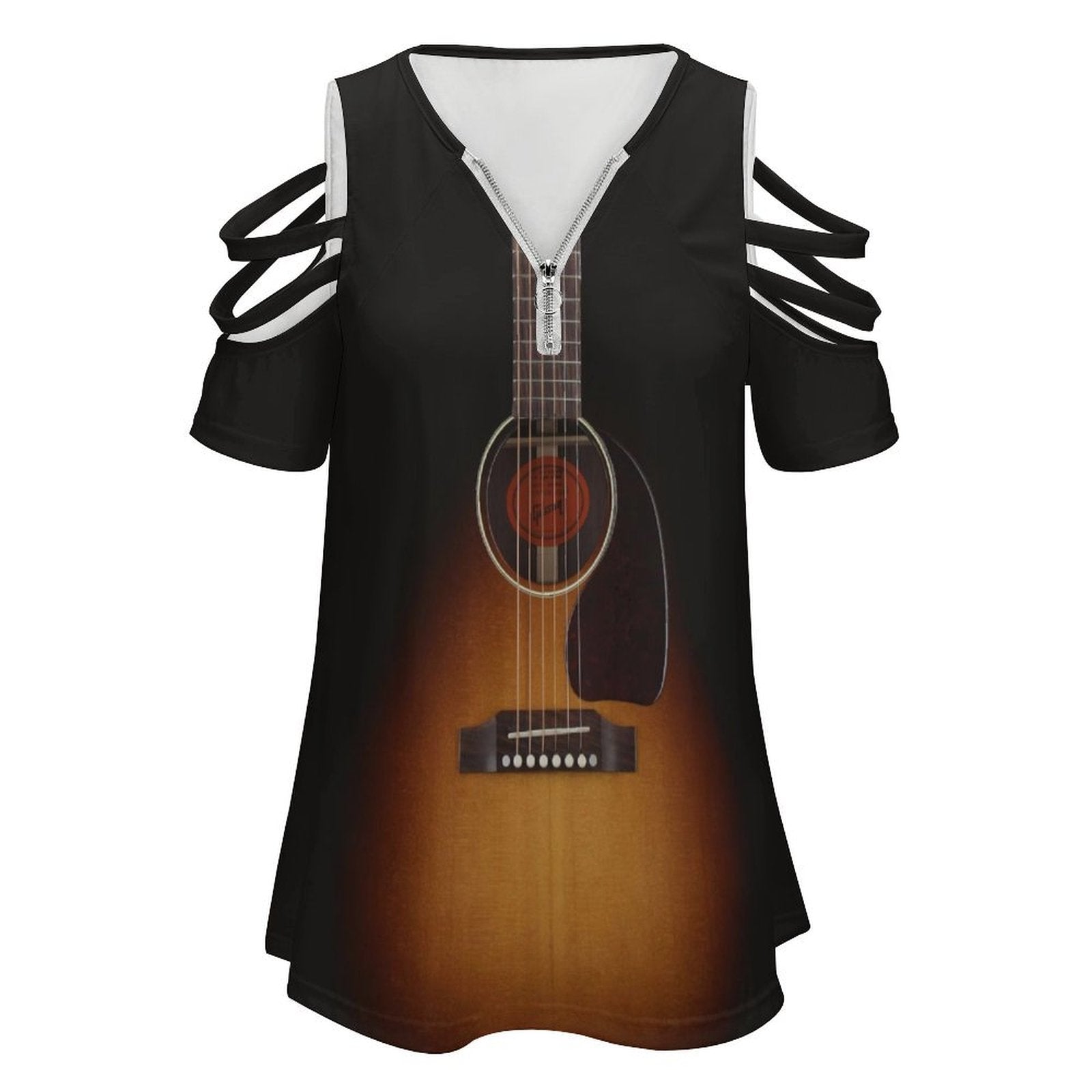 Guitar Zip V-Neck Off Shoulder Top