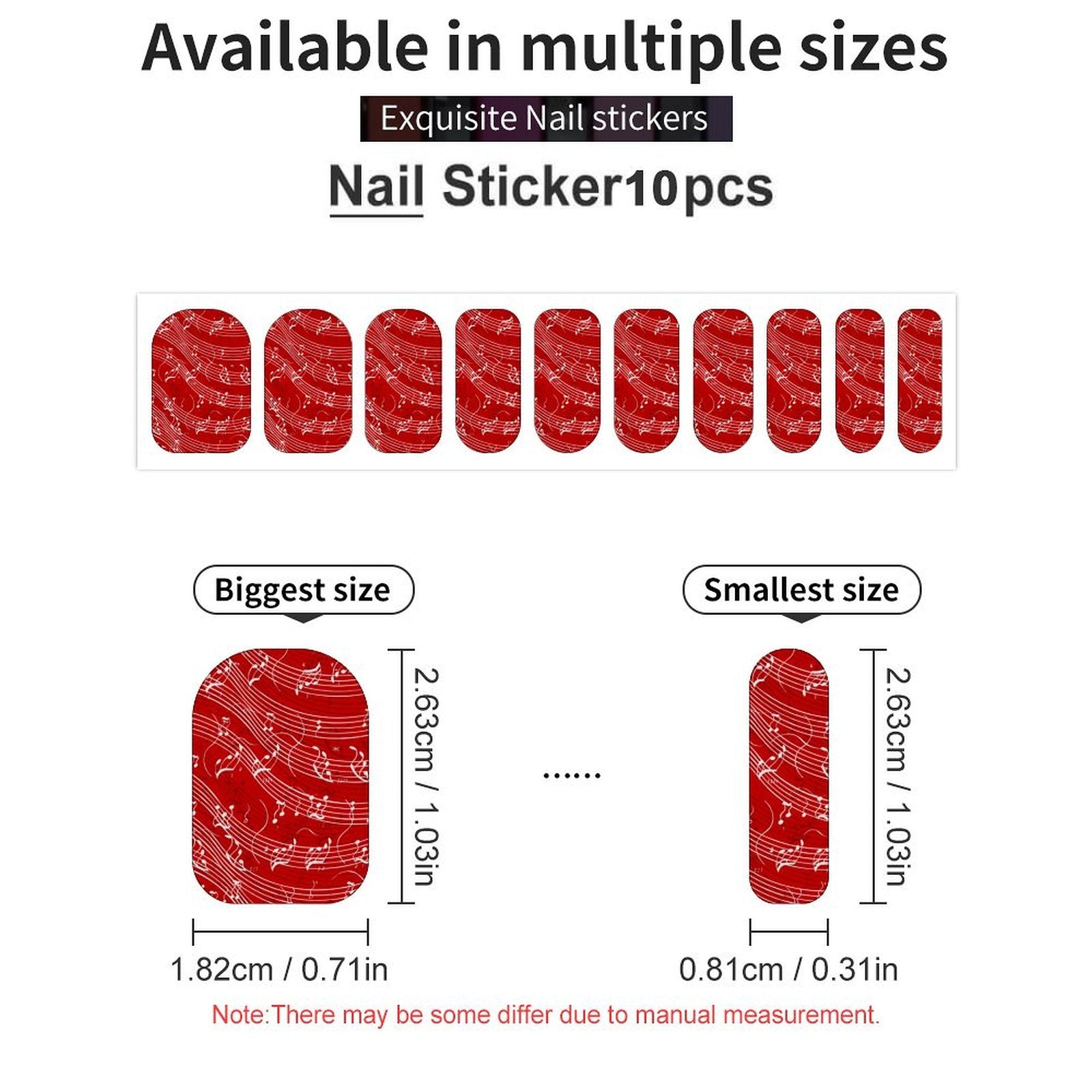 Music Waves Red Nail Stickers