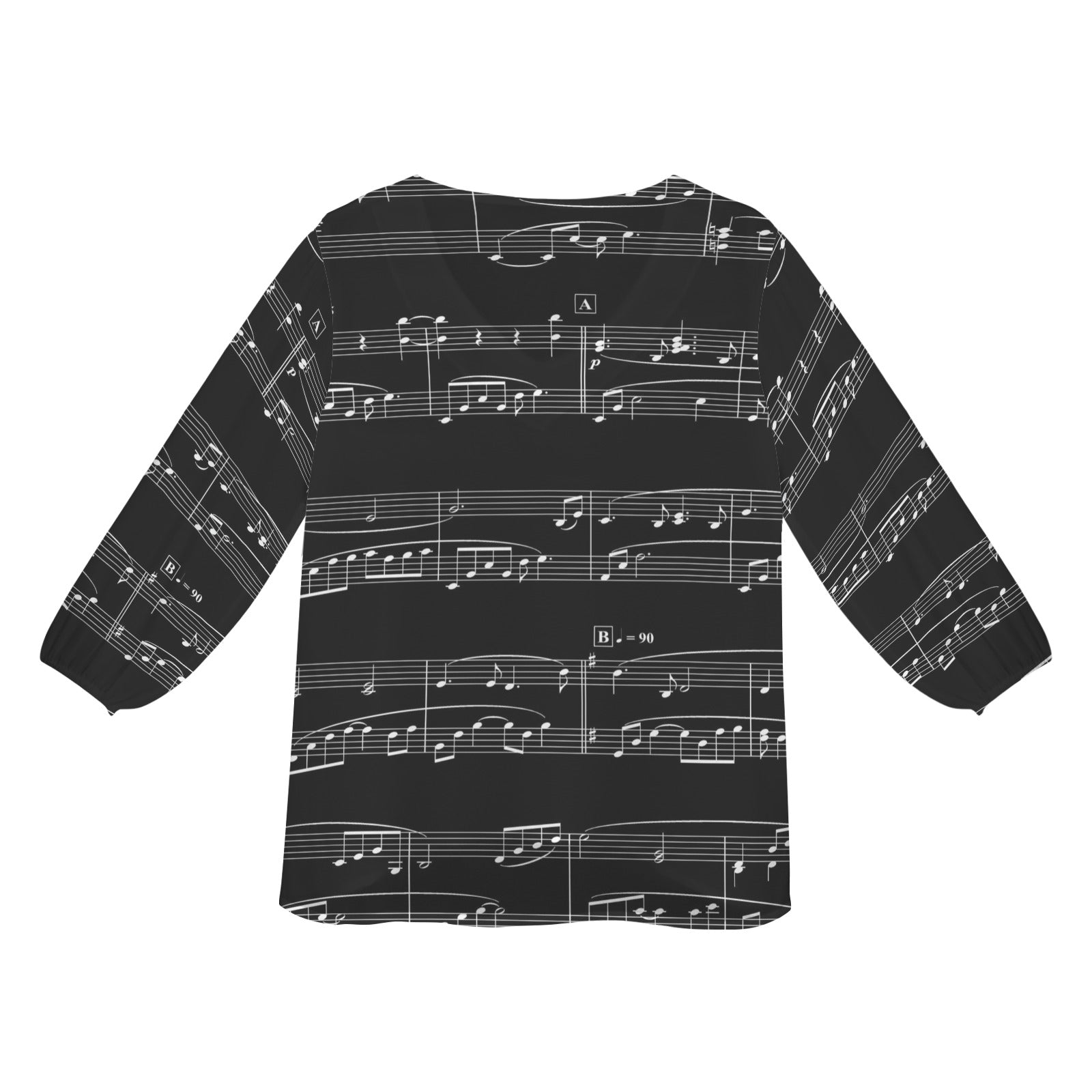 Music Scores V-Neck Puff Sleeve Top