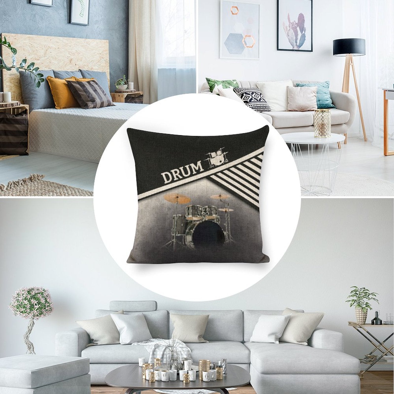 Piano Violin Drum Trumpet Linen Pillowcase (Set of 4)