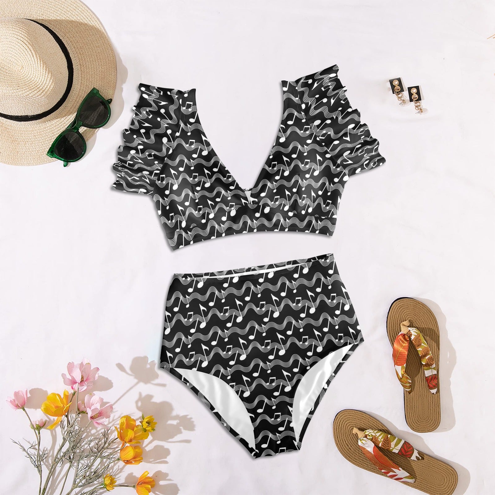 Music Wave Ruffle Sleeve Bikini