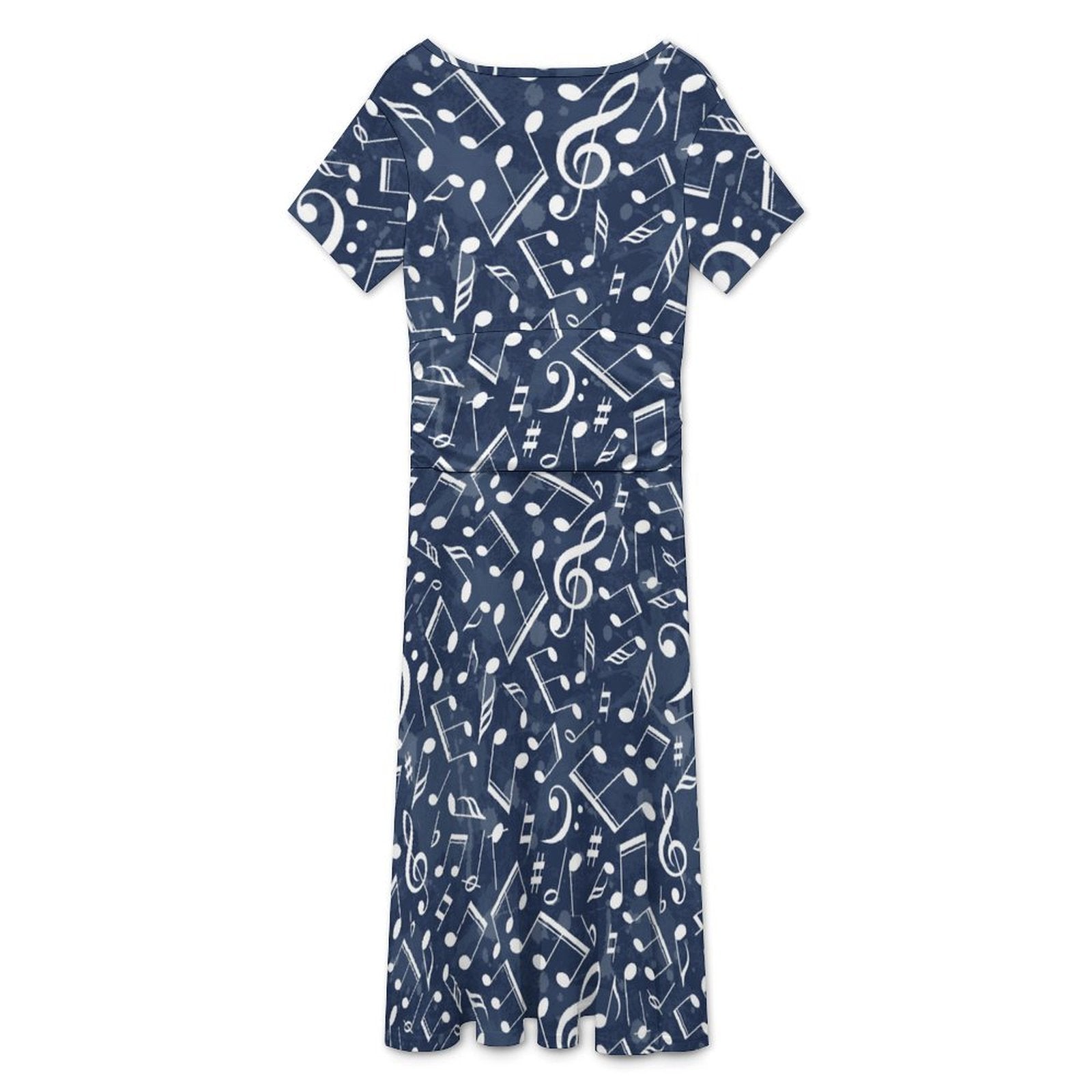 Music Pattern Blue V-Neck Midi Dress