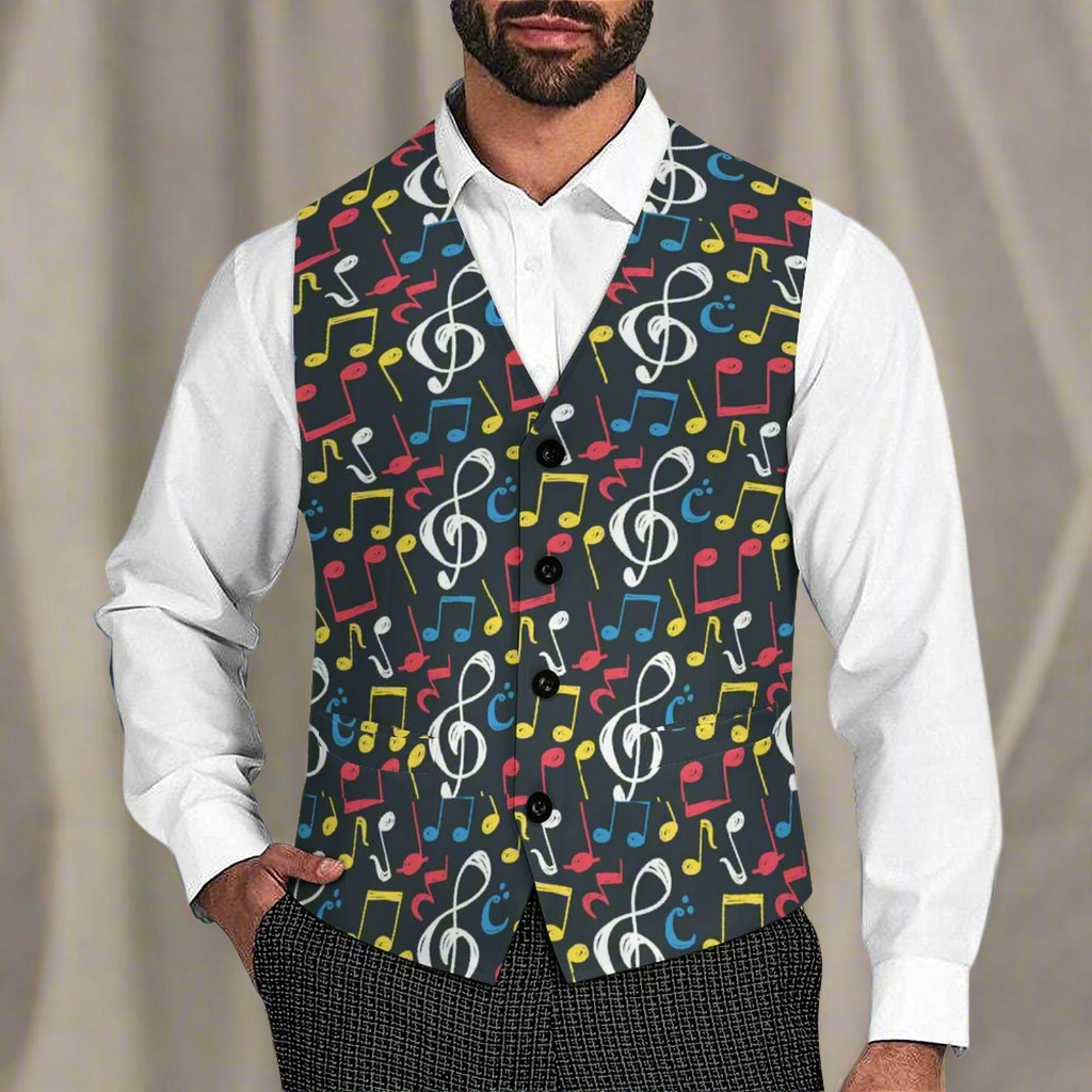 Men's Vibrant Music Print Suit Vest
