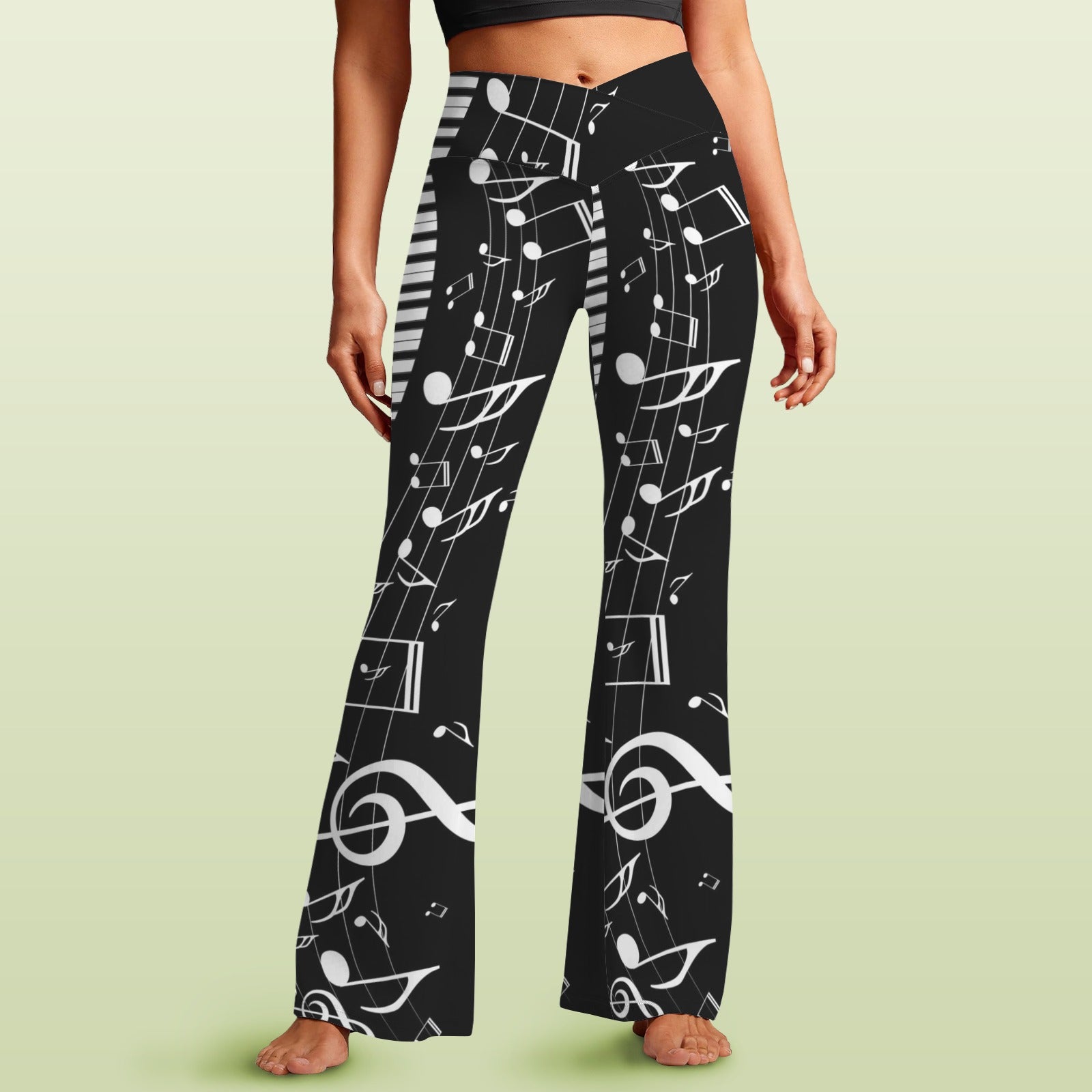Music Piano Keys Black Crossover High Waist Flare Leggings