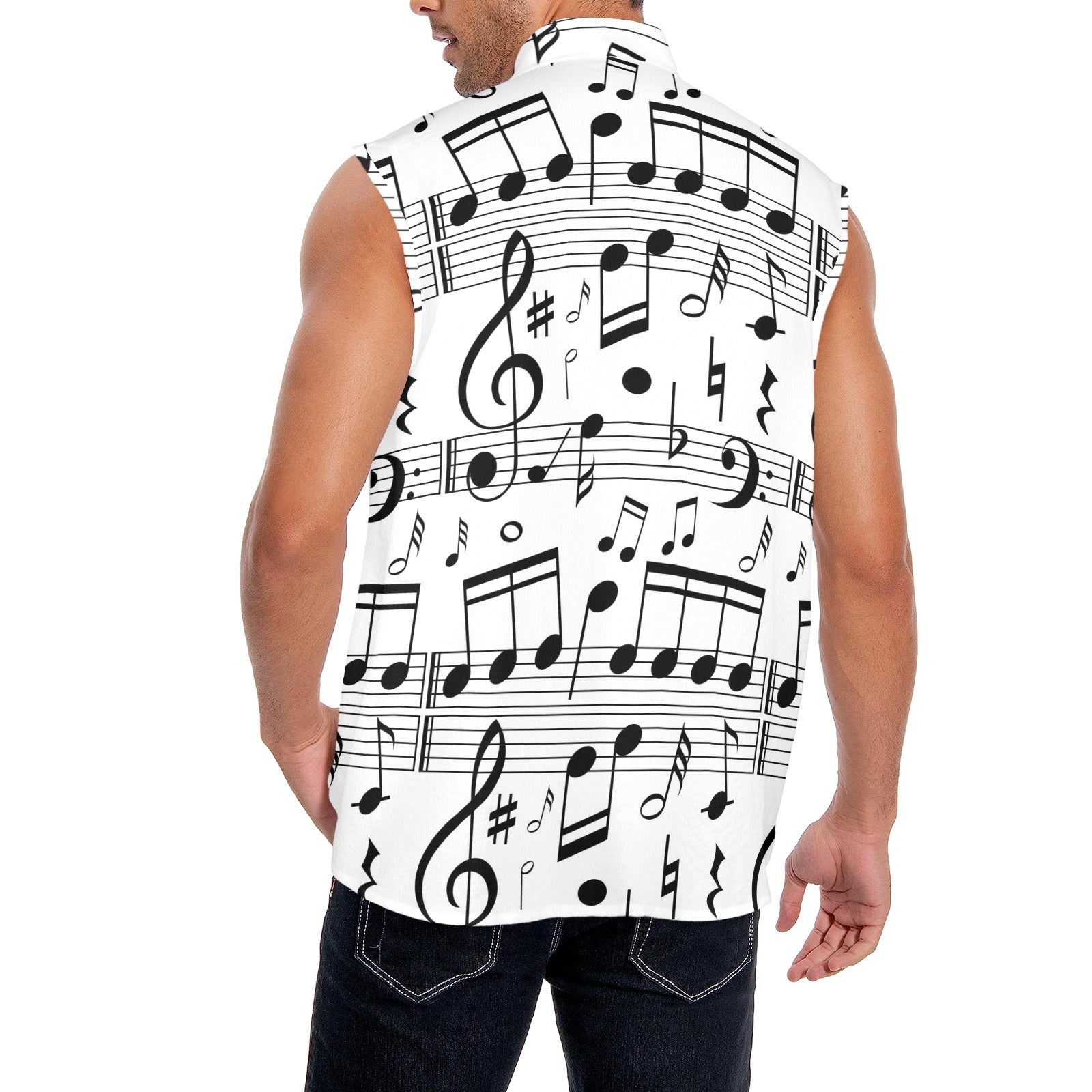Music Notes White Men's Sleeveless Shirt