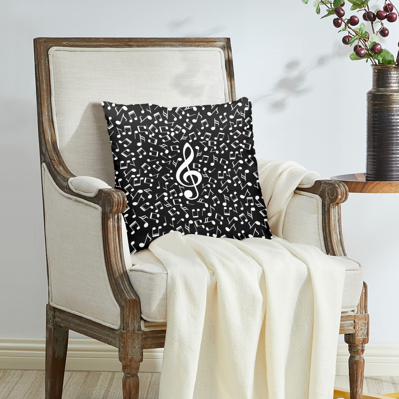 Music Notes Black Peach Skin Pillowcase (18"x18")