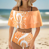 Orange Summer Music Ruffle Off Shoulder Bikini