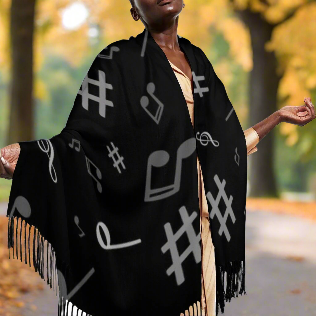 Music Dark Tassel Scarf
