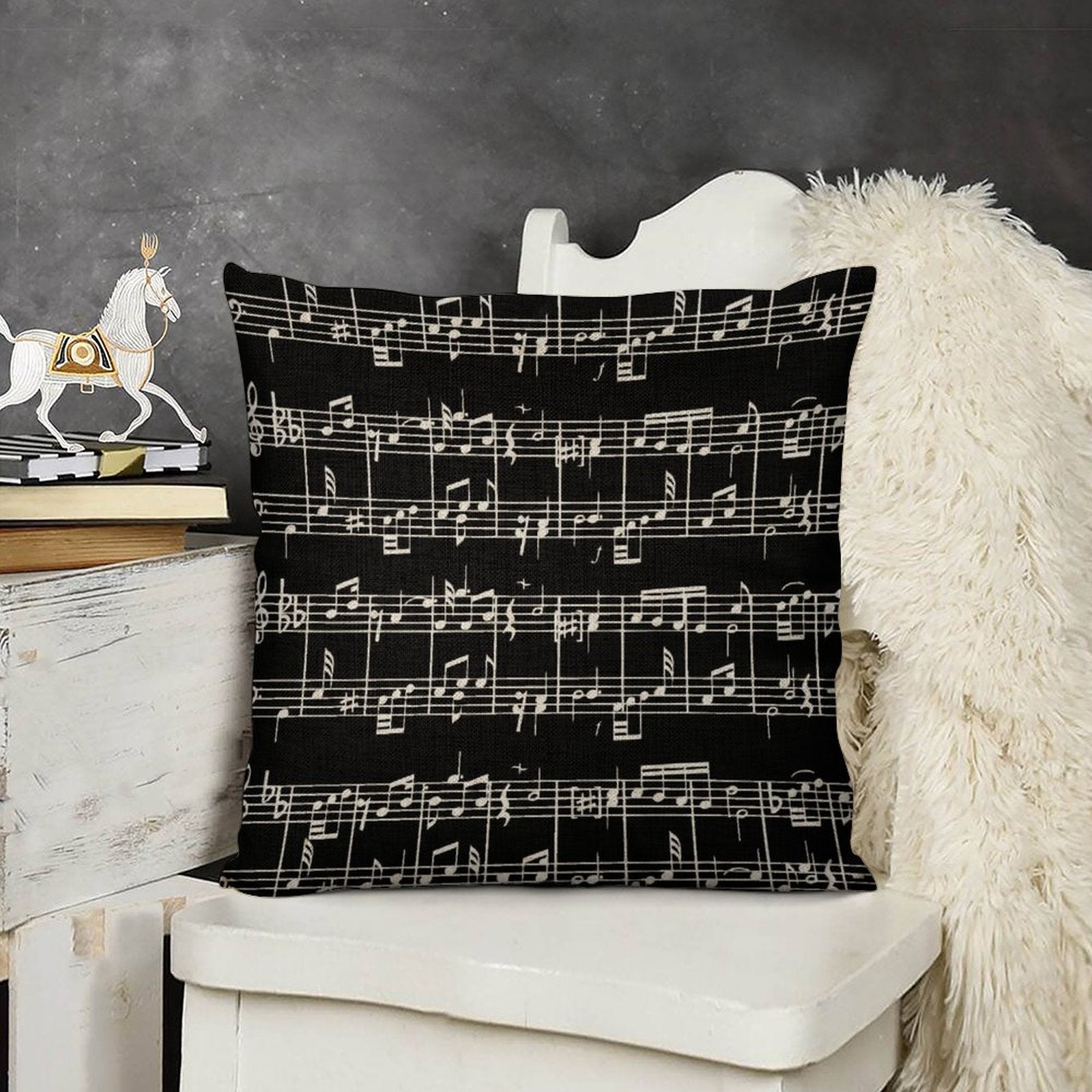 Black N White Music Linen Pillowcase (Set of 4)