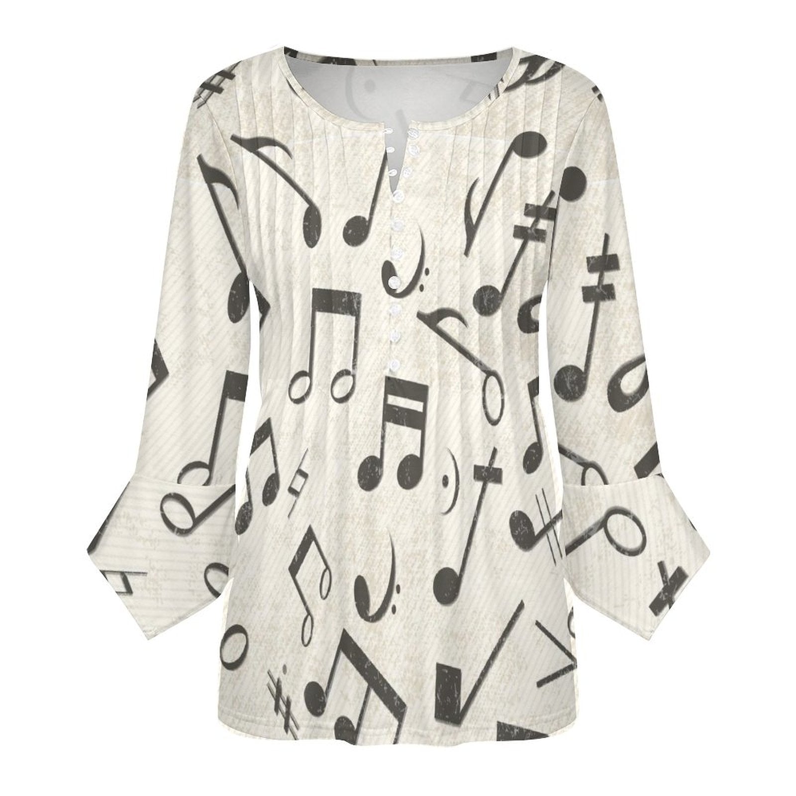 Vintage Music Button Up Ruffled Petal Sleeve Top