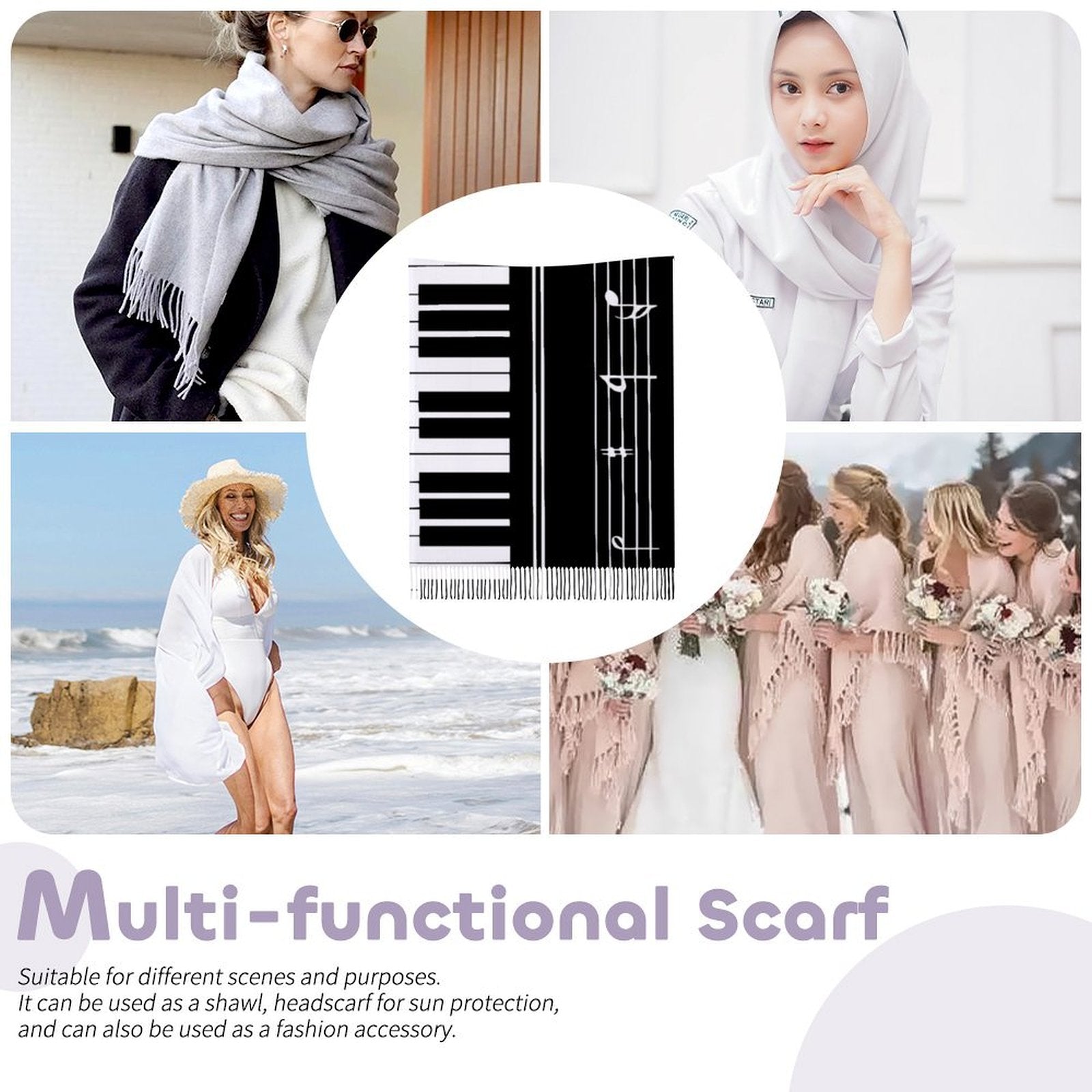 Piano Keys Tassel Scarf