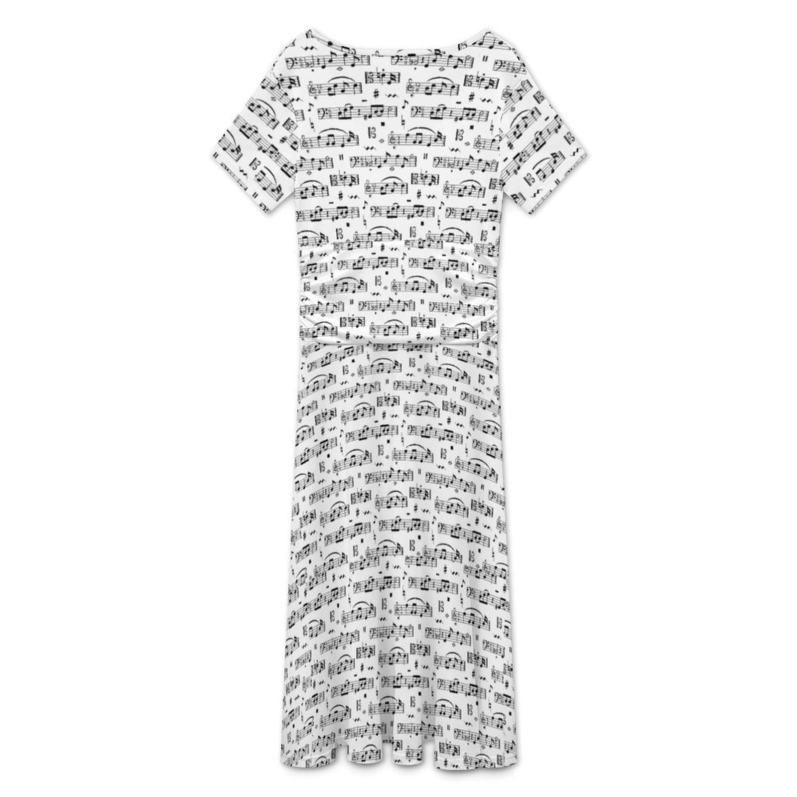 Music Notes White V-Neck Midi Dress