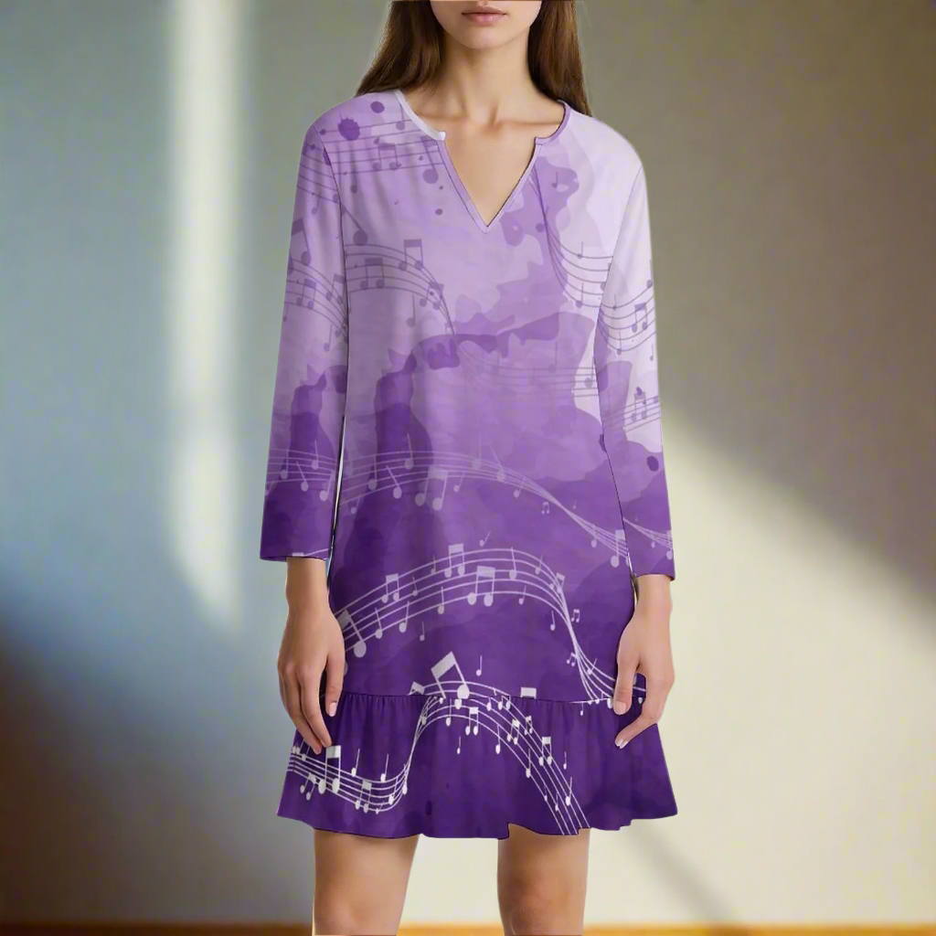 Music Purple V-Neck Ruffle Mini Dress