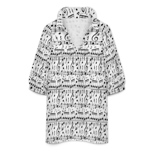 Music Notes White Ruffle Collar Blouse