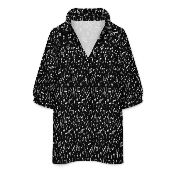 Music Pattern Casual Ruffle Collar Blouse