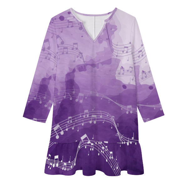 Music Purple V-Neck Ruffle Mini Dress