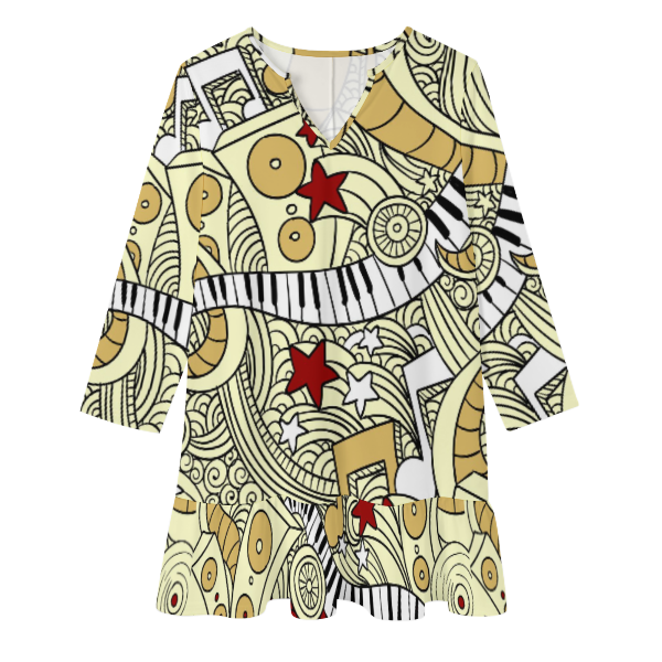 Music & Yellow V-Neck Ruffle Mini Dress