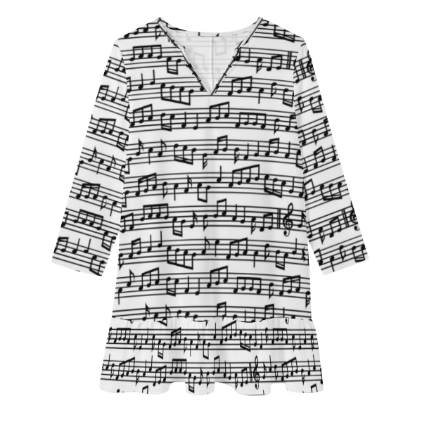 Music Style V-Neck Ruffle Mini Dress