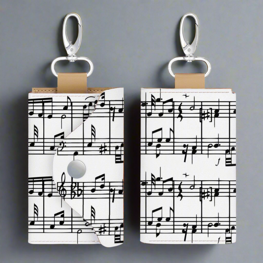 Music White Leather Key Bag
