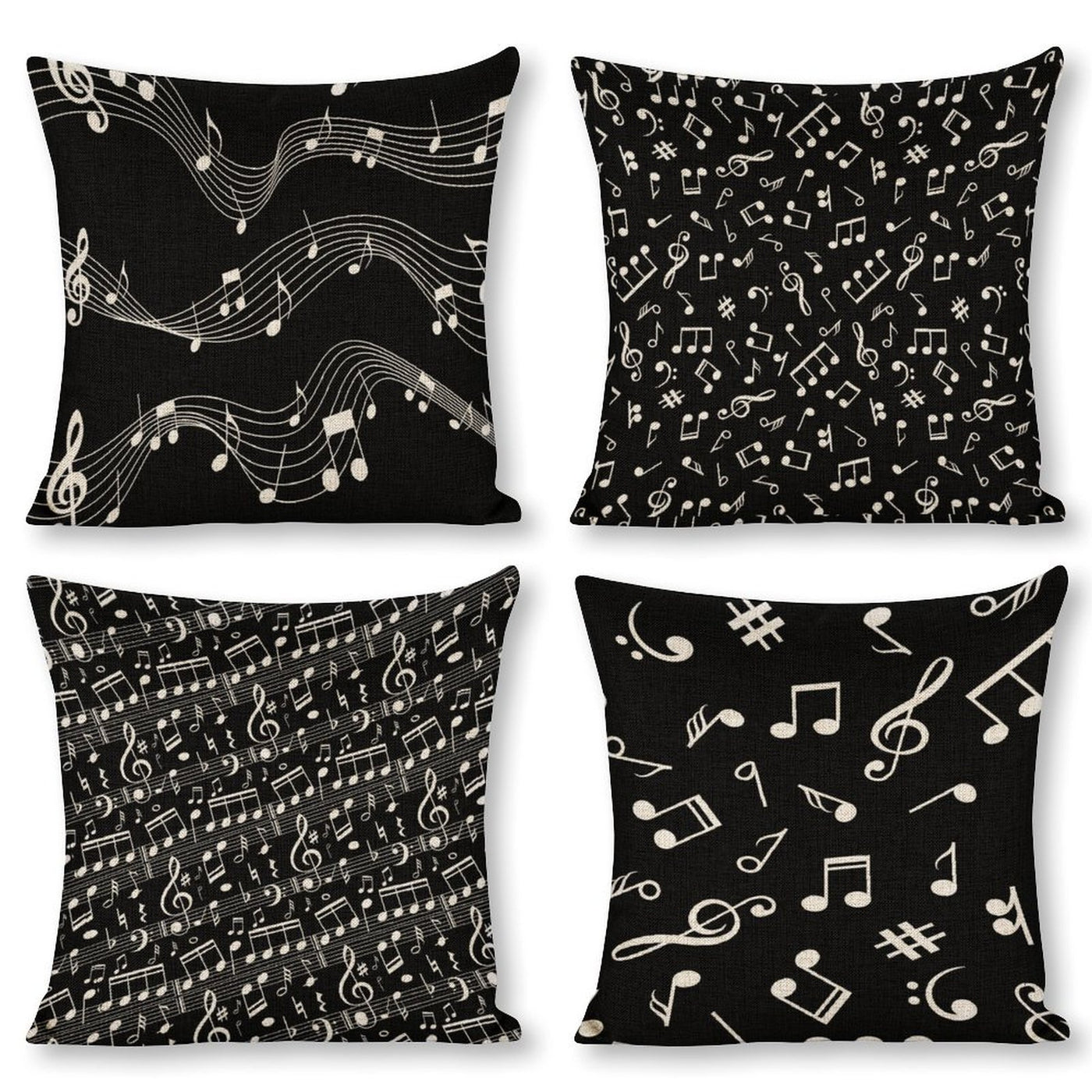 Music Black Linen Pillowcase (Set of 4)