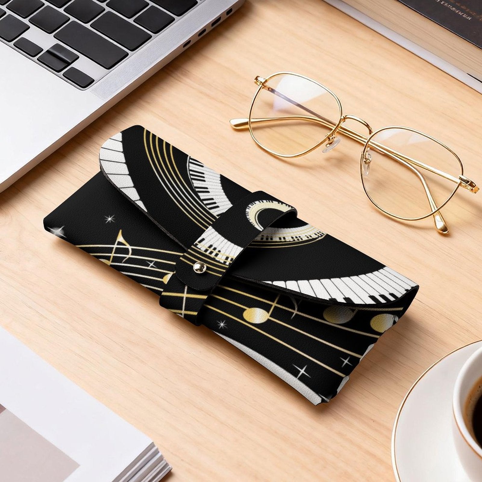 Piano Keys PU Leather Glasses Case