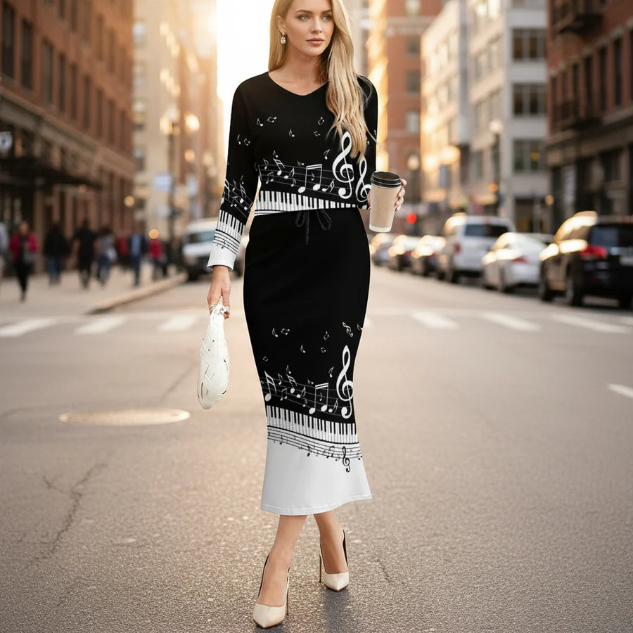 Piano Music Women's Long Sleeve Top & Skirt Set