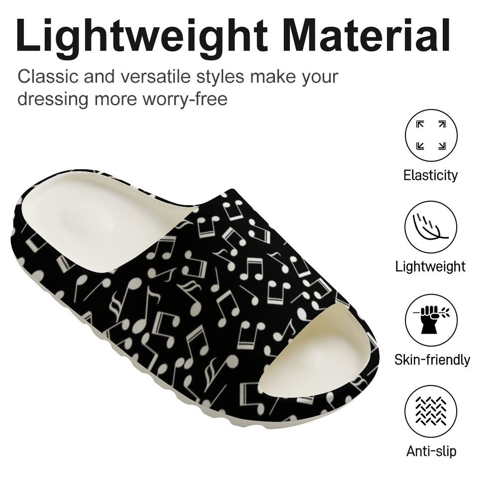 Music Black Unisex Thick Sole Slipper