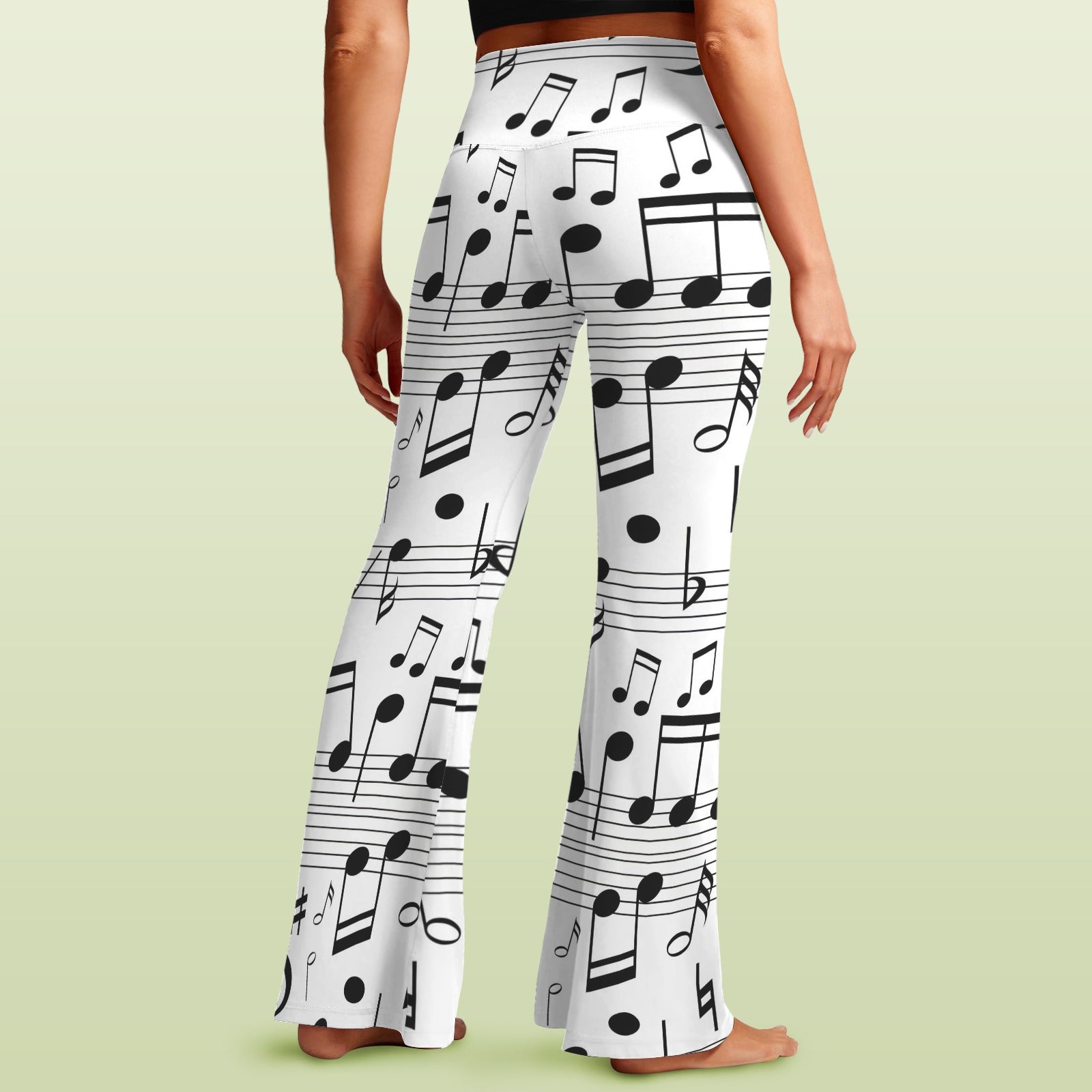 Music White Crossover High Waist Flare Leggings