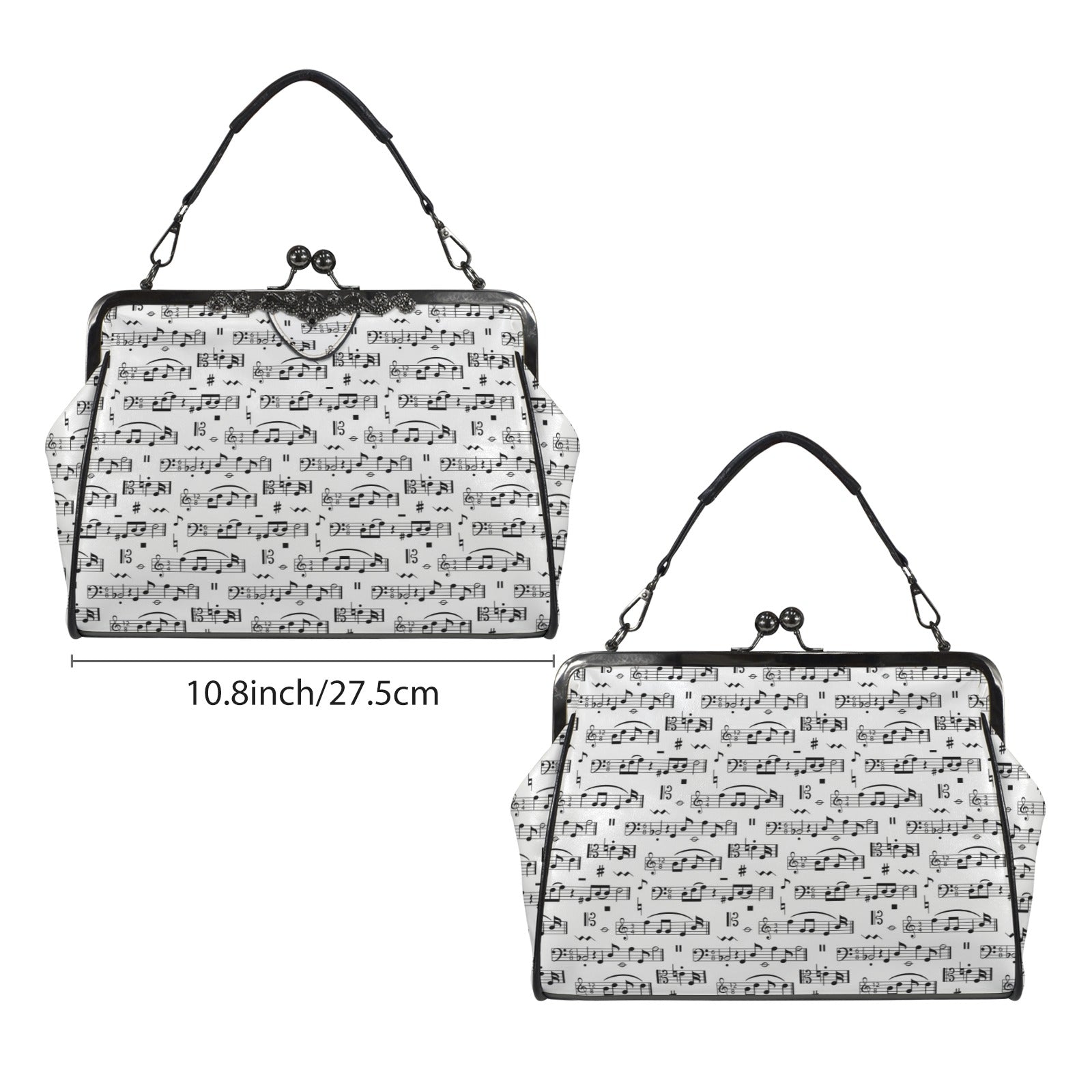 Music Pattern White Kisslock Two-Way Handbag