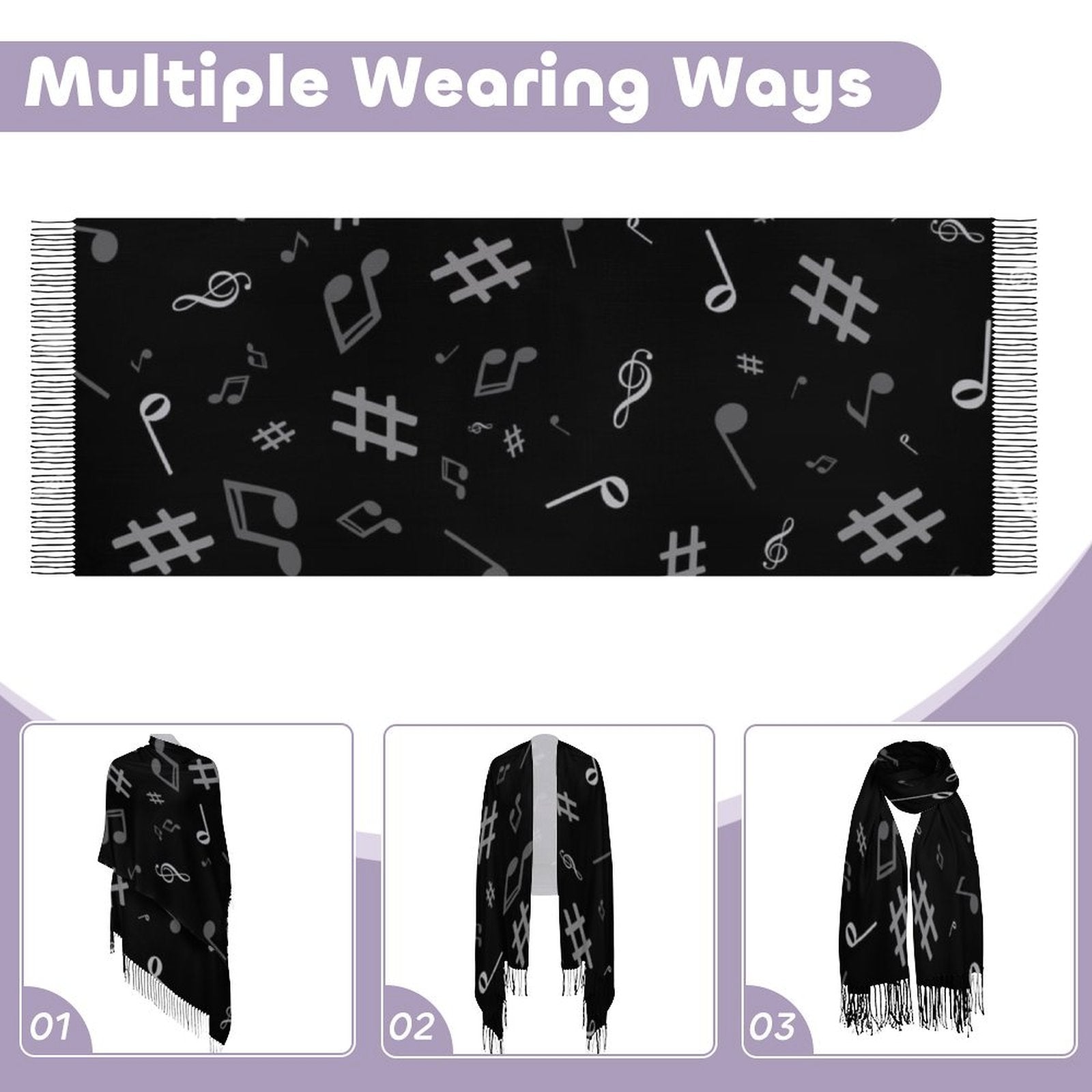 Music Dark Tassel Scarf