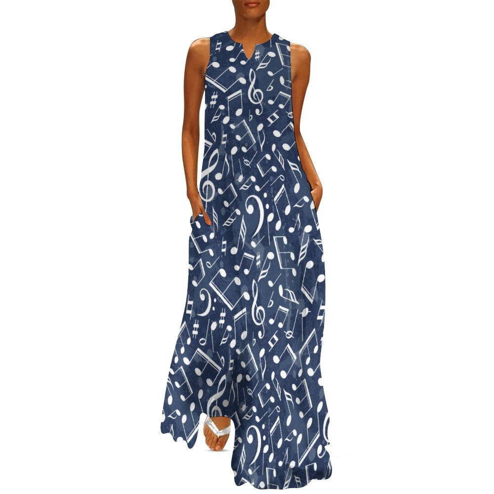 Ocean Music Sleeveless Long Dress