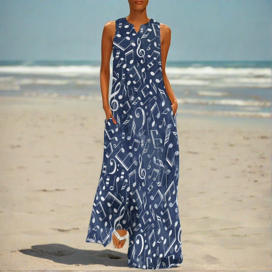 Ocean Music Sleeveless Long Dress