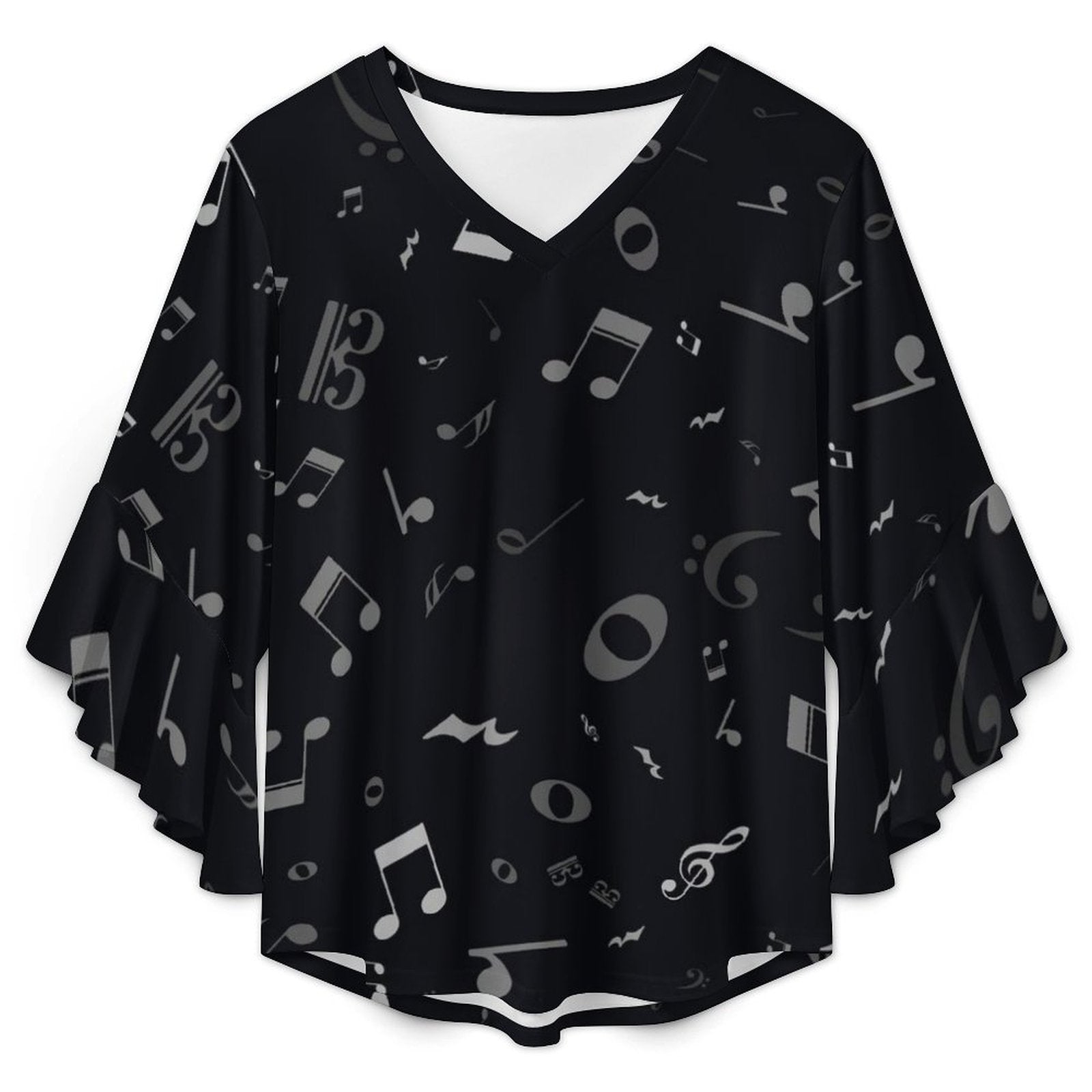 Music Theme Women's Ruffled Sleeve Blouse