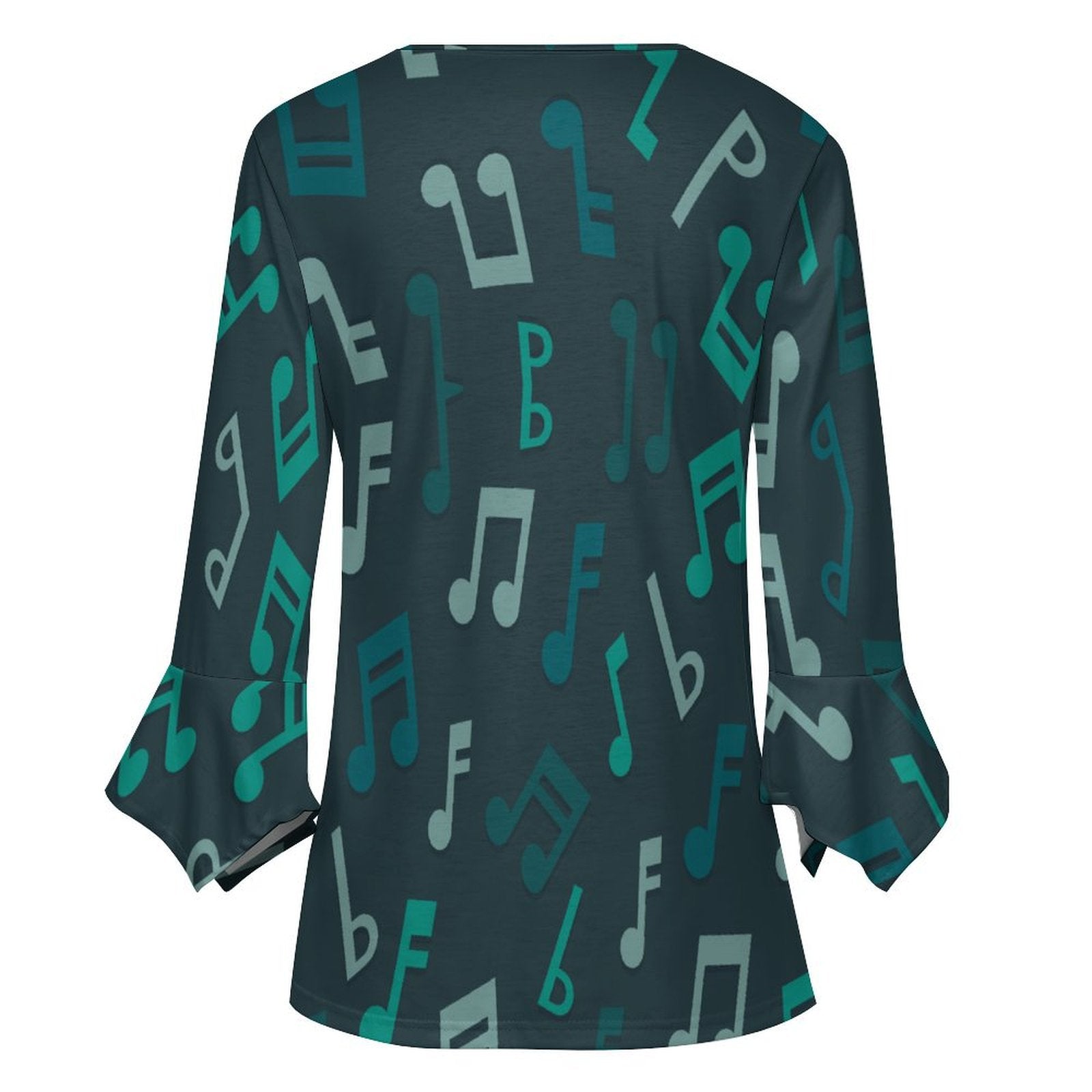 Green Music Button Up Ruffled Petal Sleeve Top